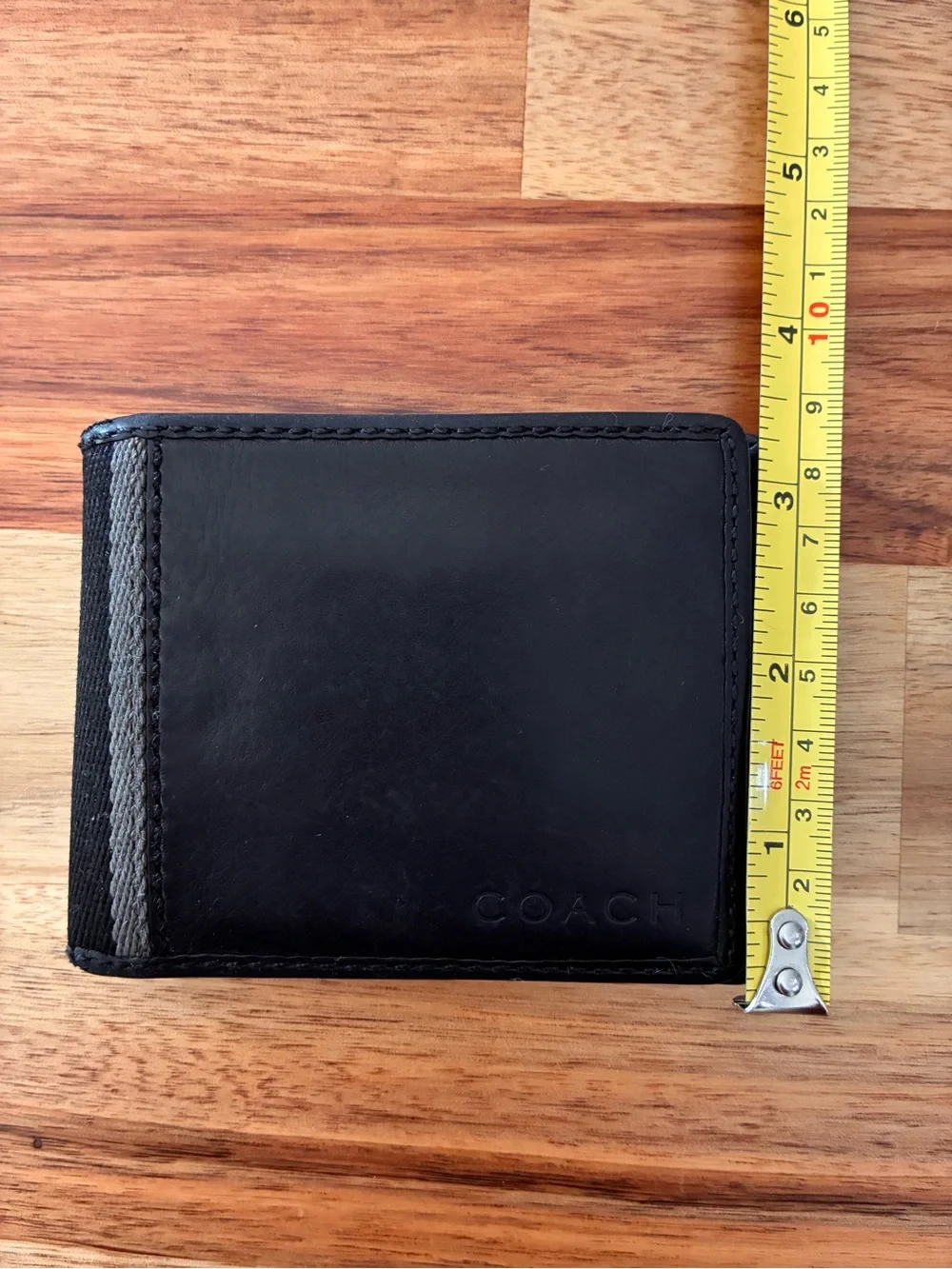 COACH Men’s Black Leather Wallet Bifold Billfold w/ Gray Canvas Accent
